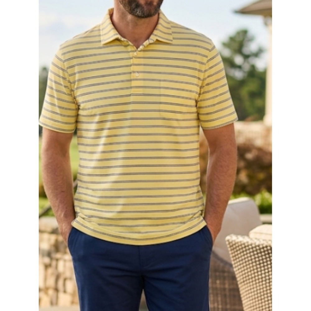 Bobby Jones Polo Shirt Mens L Yellow 100% Cotton Striped Golf Knit Collared 1930